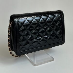 Vintage Ande' Purse Black Quilted Patent Leather Crossbody Clutch Bag